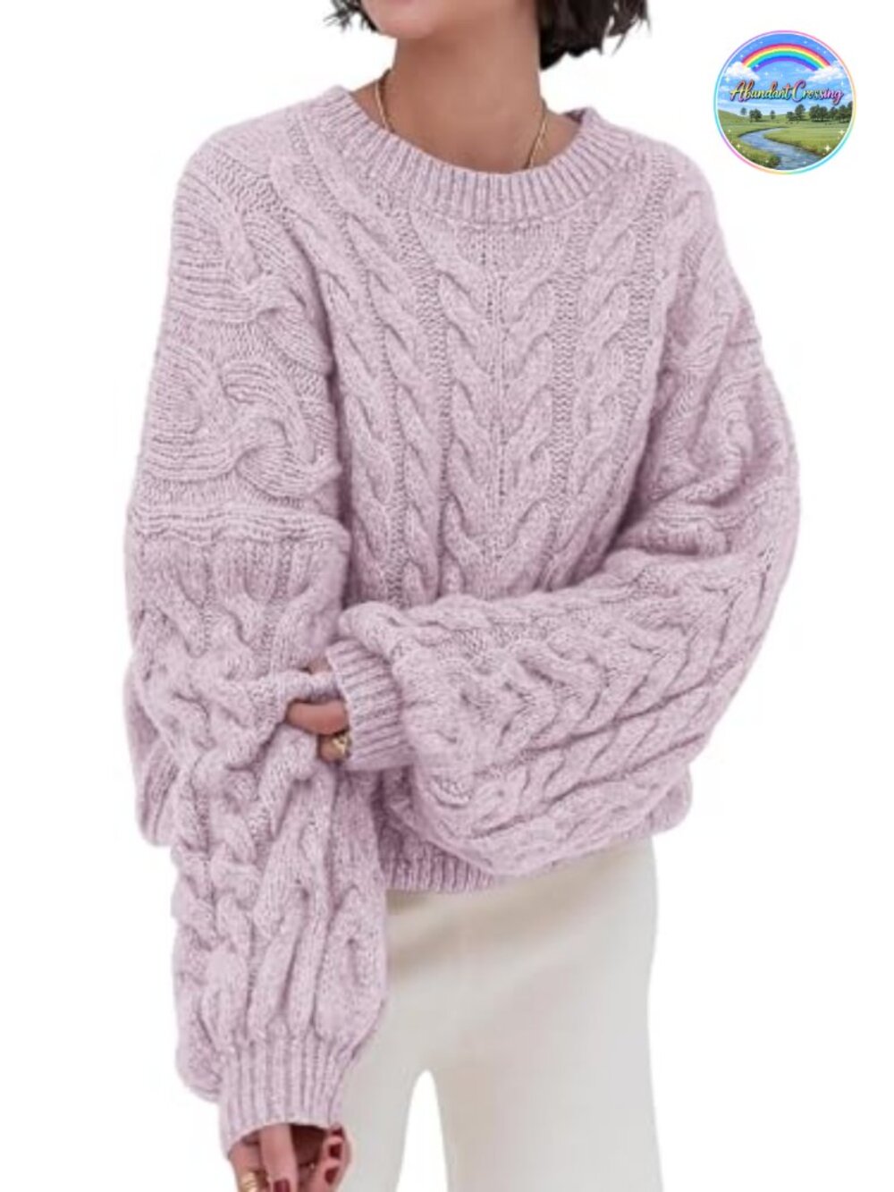 Cable Knit Oversized Crewneck Long Sleeve Pullover Sweater